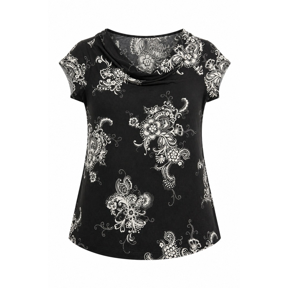 Liz Lange for Target Maternity Top Black White Floral Cowl Neck Cap Sleeve Small